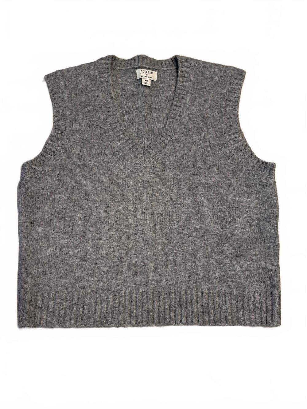 J.Crew Extra-Soft Gray Sleeveless Sweater Vest, Size XS, V-Neck Ribbed Knit